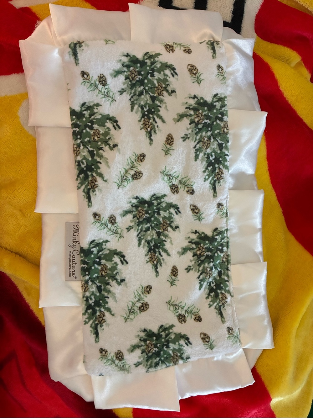 Minky couture pine tree print lovey blanket gender neutral lovie